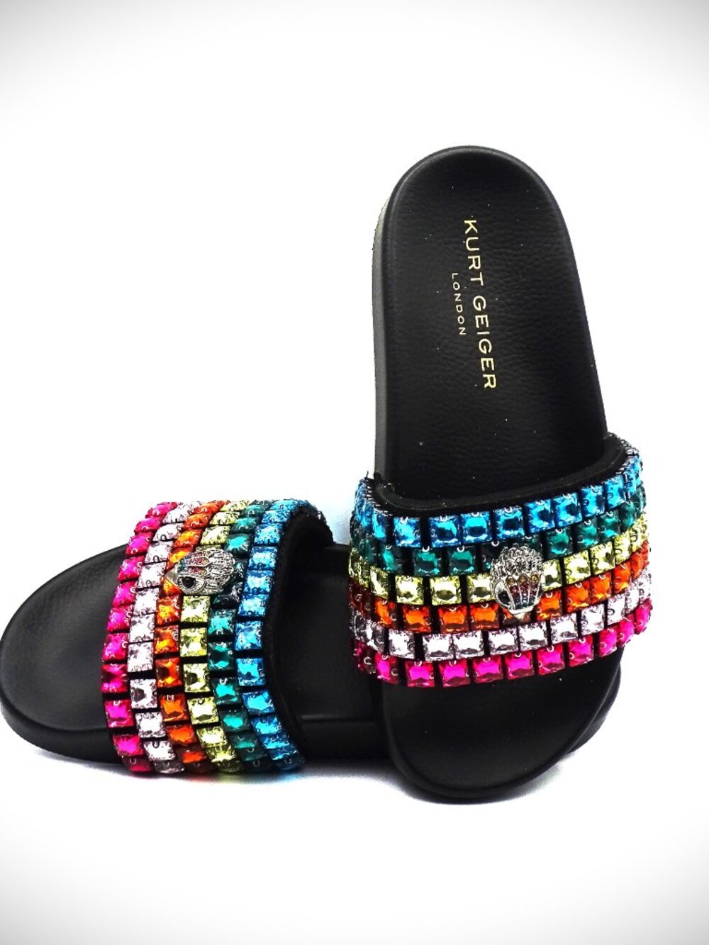 KURT GEIGER Meena Rhinestone and Logo Ornament Eagle Pool Slide Sand 36.5 - Picture 2 of 6